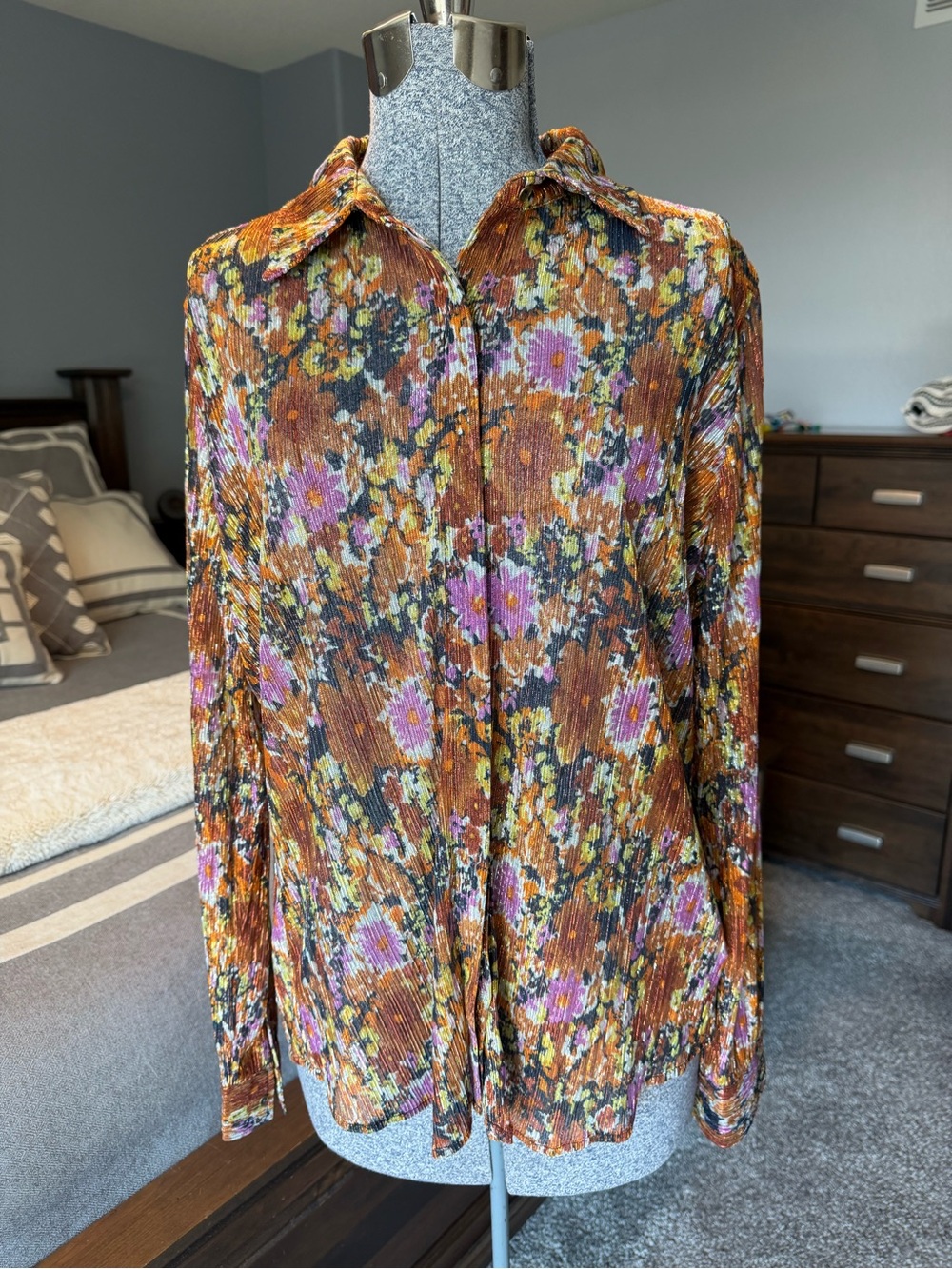 Ramy Brook “Capucine” Button-Down Blouse - Multi Color with Shimmering Accents